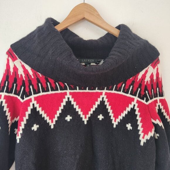 Lauren Ralph Lauren Wool Blend Aztec Southwestern Turtleneck Sweater Women's L - Picture 3 of 5